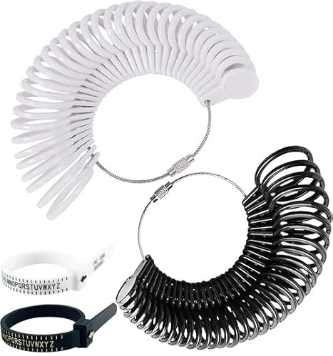 Vexquivera Ring Sizer Set with A-Z Ring Measuring Tool in Black and White, Finger Size Measuring Tool for Women and Men, UK Ring Size Chart
