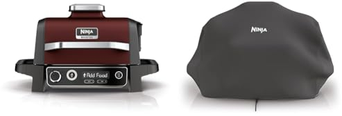 Ninja Electric Wood Pellet Grill, Smoker & Air Fryer, 7 Functions, Red/Black, Weather Resistant, Stainless Steel, Wood Pellet Fuel, Outdoor Cooker