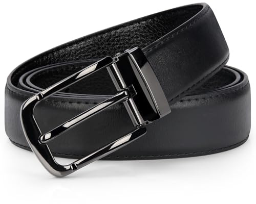 IGOLUMON Gürtel Herren Leder 30mm Breit Ledergürtel Herren Verstellbare Anti-kratzer Schnalle mit Geschenkbox Business Freizeit Men Belt 115cm Schwarz