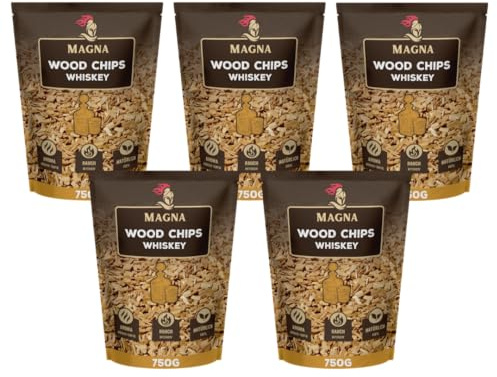 Magna Premium Wood Chips Set - 3,75 KG - Räucherchips, Smokerchips - 100% Natürlich - für Holzkohlegrill, Elektrogrill, Gasgrill in Räucherbox (Holz (Whiskey))