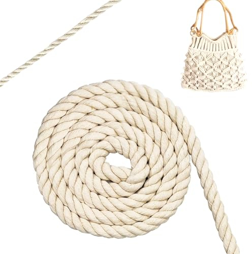 LURNODY 8MMx6M/0,31x236 Pouces Kit Macrame Cordon Coton Macrame Corde Naturel Coton, pour Les Bricolages, Les Suspensions de Plantes, La Décoration Intérieure, Les Projets Faits à La Main (Beige)