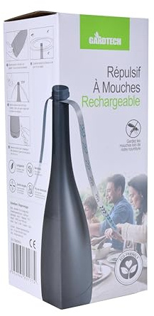Répulsif à mouches USB, Lot de 2, rechargeable avec câble USB, batteries Li-Ion intégrées, gris anthracite, fonctionnement sans fil, fonctionne 10 heures par charge