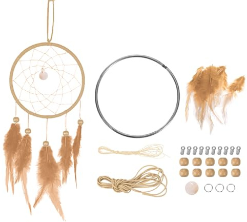 PATIKIL DIY drömfångarkit, gör drömfångare tillbehör vägghängande handgjorda drömfångare kit för nybörjare stil 3, beige