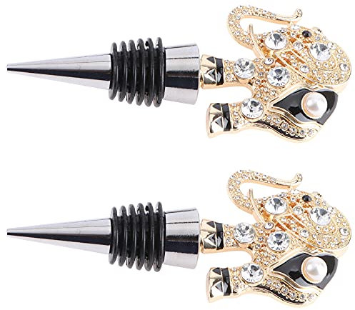 TOPBATHY Wine Bottle Plug and Stopper Set, 2pcs Zinc Alloy Metal Elephant Design Rhinestones, Creative Bottle Sealing Plugs for Red Wine Preservation, Suitable for Home and Party Use