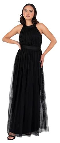 Ladies Maxi Dress for Women Halter Neck Long Sleeveless with Belt A Line Evening Gown Ball Prom Wedding Guest Bridesmaid