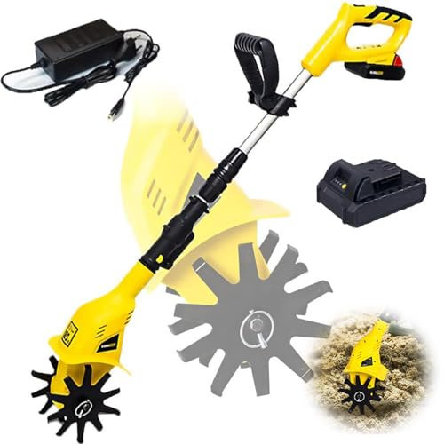 250rpm Electric Tiller for Gardening - Battery Powered (1h Battery Life), Garden Cultivator - 25cm Working Width/10cm Tilling Depth