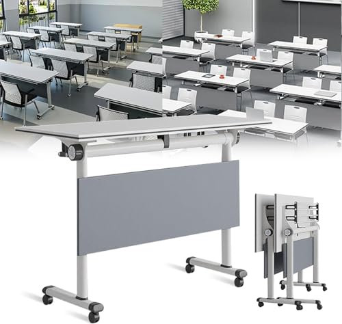 Weißer Konferenzzimmertisch mit leisen Lenkrollen, rechteckiger und quadratischer Besprechungstisch für Büro, faltbarer und rollbarer Trainingstisch