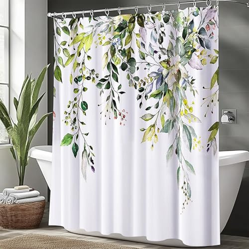 wiipara Duschvorhang 180x200 cm Blätter Grün, Bad Vorhang Shower Curtains Antischimmel & Wasserabweisend, Waschbarer Polyester Badevorhänge mit 12 Duschvorhangringe für Badezimmer, Badewanne