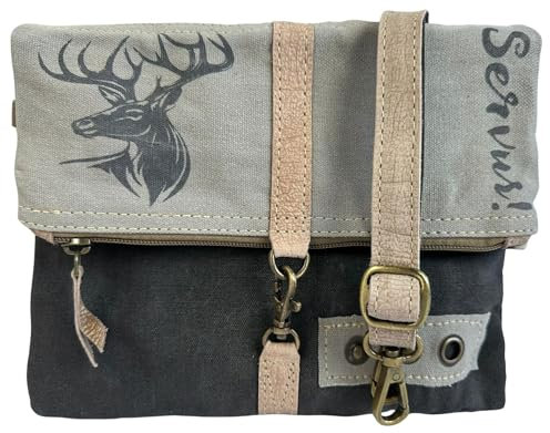 Domelo Trachtentasche. Damen Umhängetasche. Canvas Crossbody Bag mit Trachtenmotiv bedruckt. Dirndl Tasche. Oktoberfest Accessories. Vintage Stil Schultertasche