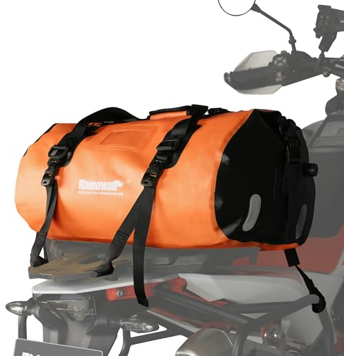 Rhinowalk 45L Waterproof Duffle Dry Bag - Motorcycle Tail & Seat Bag, Rear Rack & Trunk Compatible - Camping, Boating, Bicycling, Travel (Orange)