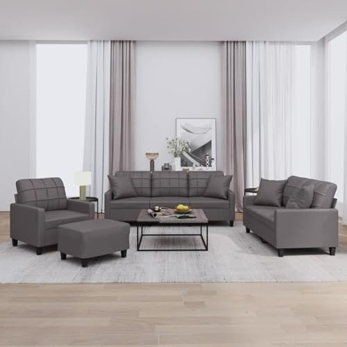 Xichuzi 4-TLG. Sofagarnitur mit Kissen Grau Kunstleder, Sofa Mit Relaxfunktion, Couchgarnitur, Wohnzimmer Sofa, Couch, Sofa Set 3201355
