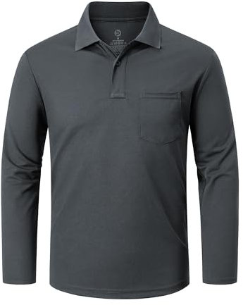 Outdoor Ventures Men's Long Sleeve Polo Shirt UPF50+ Breathable Golf Polo Moisture Wicking Quick Dry T Shirt Stretch Sports Athletic Tennis Performance Polo Lightweight Casual Work Top Dark Grey M