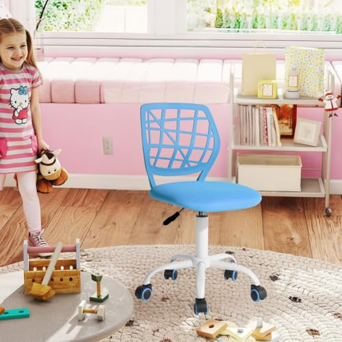 FurnitureR Silla de Escritorio para niños, Silla giratoria de Altura Ajustable con diseño de Respaldo de Agujero pequeño, Adecuada para Dormitorio de niños o Sala de Estudio, Color Azul I