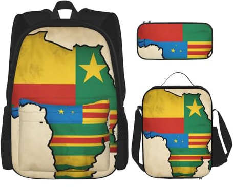 OXKGHHO Juego de mochila de trabajo con estampado de mapa de la bandera del Congo con lonchera aislada, correas ajustables, para gimnasio y uso diario, Negro -, Talla única