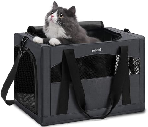 pecute Cat Carrier Stable, Pet Carriers Breathable and Portable, Cat Carriers Bag with Scientific Hidden Partition, Carriers for Cat Under 5kg, Dog Carrier Suitable for Travel and Outing, Dark Grey