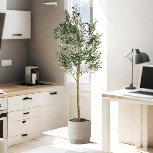 Faux Olivier Artificiel Plante Artificielle Interieur Haute 180cm Fausse Plante Exterieur Avec Pot Arbre Artificiel Avec Fruits En Plastique Et Tronc En Bois Naturel,pour Le Bureau,la Chambre À Couche
