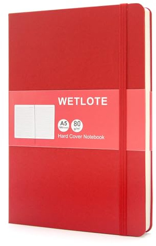 WETLOTE Notizbuch A5 Liniert, Journal Hardcover mit 80gsm Notizbücher,106 Blatt,Farbigem Kartoneinband für Frauen Männer,Schreiben,Arbeit und Lernen,14 x 21cm-Rot