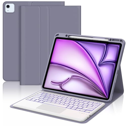 WAVATA Tastiera per iPad Air 13 M3 2025/M2 2024 con Touchpad, Custodia Tastiera per iPad Pro 12.9 Pollici 6a/ 5a/ 4a/ 3a Gen Magnetica Retroilluminata Staccabile QWERTY Layout, Viola