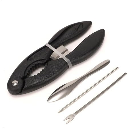 Hoj435 Hoj435 - Set di attrezzi per granchi e aragoste, 3 pezzi, facili da usare, multiuso, resistenti, con manici e 2 forchette/pinze in acciaio inox, nero Hoj435 (nero, 16 x 6 cm)