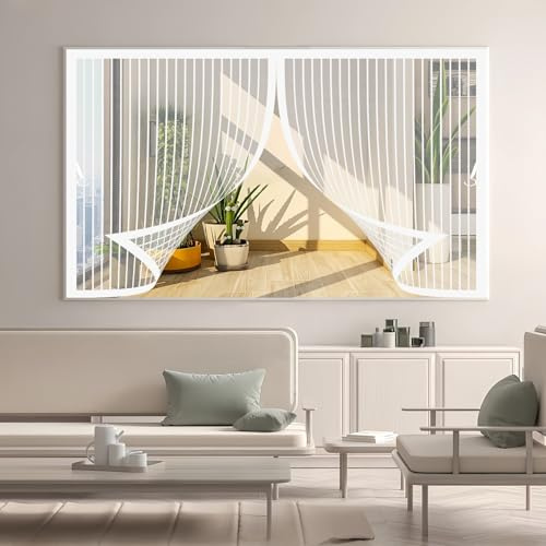 Rideau Moustiquaire Fenetre 67x80cm(W x H) Anti-Moustiques, Fermeture Automatique, Sans Perçage, Maille Fine, Moustiquaire sur Mesure pour Porte de Balcon, Porte Cave, Blanc