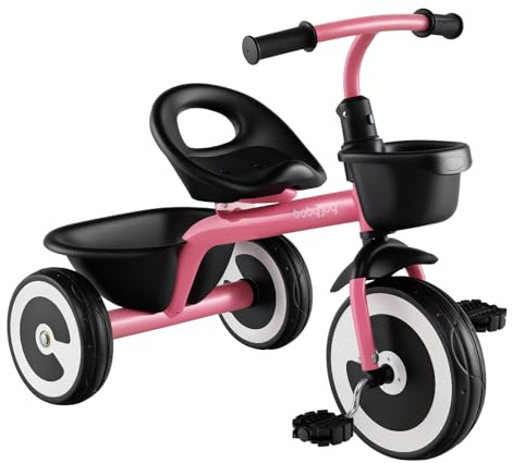 GYMAX Toddler Tricycle, 3 Wheel Kids Trike with Adjustable Seat, Front & Rear Storage Baskets and Heavy-Duty Carbon Steel Frame, Toddler Bike for Boys & Girls 1.5-5 Years Old (Pink) | Toddler Bike with Adjustable Seat, Front & Rear Storage Baskets & Heavy-Duty Carbon Steel Frame for 1.5-5 Years Old