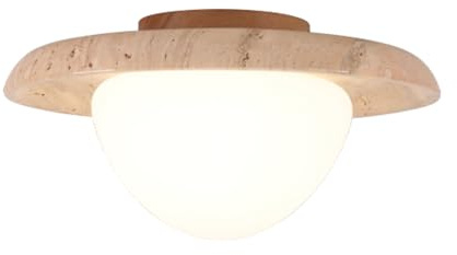 DLGLOLIN Plafoniera in Travertino Giallo LED Legno Lampada da Soffitto Luce Naturale Lampada da Soffitto in Pietra Naturale per Camera Soggiorno Cucina Corridoio
