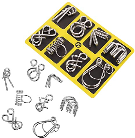 KOMBIUDA Ensemble de Puzzles IQ en Acier Inoxydable, 2 Sets de Casse-têtes Pratiques pour Garçon et Filles et Adultes, Jouet Intellectuel Solide pour Divertissement et Réflexion