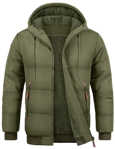 Voqeen Chaqueta Hombre Invierno Forro Polar Cálido Cazadora Acolchada con Capucha y Bolsillos Abrigos Parka Térmica Casual al Aire Libre Otoño