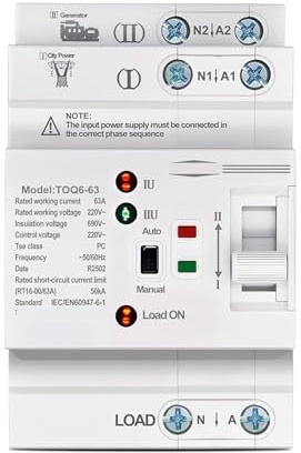 Interruptores selectores eléctricos de transferencia automática ATS LN de 220 V, pequeños, de doble potencia, 2P, 63 A, TOQ6, 1 unidad