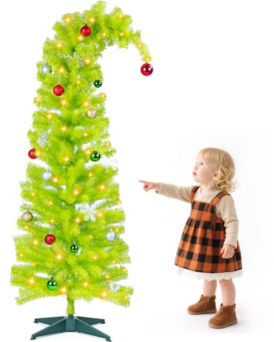 NexStron 2025 Neues 5ft/60in Weihnachtsbaum Künstlich, Skurriler Grüner Weihnachtsbaum Mit 150 LED -Leuchten Warm, LED Weihnachtsbaum,Material Pet, Metallständer,Kunstbaum Weihnachten Für Zuhause