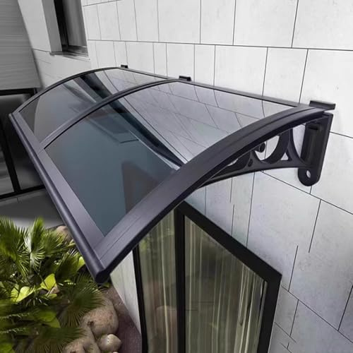 Tettoia per Porta Esterne,Tettoia Pensilina Ingresso in Alluminio,Pensilina Copriporta Curvi,Tendone Impermeabile e Anti-UV,Copertura in Policarbonato con Staffa Nera (80x60cm/32x24)