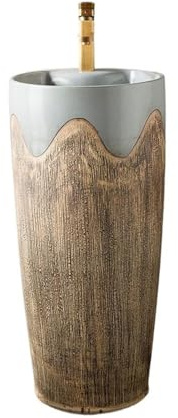 Lavabo sur colonne Lavabo d'extérieur sur pied en céramique, lavabo de jardin simple avec robinet et bonde