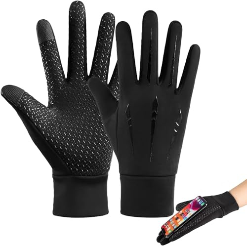 DHHYWWD 2 PCS Mens Touch Screen Waterproof Winter Thermal Gloves, Lightweight Windproof Winter Warm Glove for Football Cycling Walking Driving Running - Men Women (black)