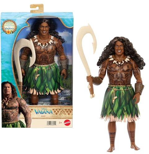 Mattel Disney Moana Maui Fashion Doll Inspired by Live Action Movie | Removable Fashion, Curly Hair, 4 Accessories Including Fishhook, Posable & Collectible