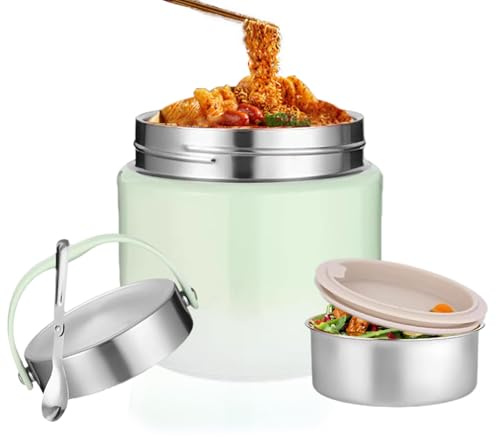 Edelstahl Thermobehälter für Essen 1200ML - Auslaufsicher Thermo Essensbehälter mit Deckel & Löffel, Isolierte Warmhaltebox für Babybrei, Porridge, To Go (Schule/Büro/Ausflug) (Farbverlauf Grün)