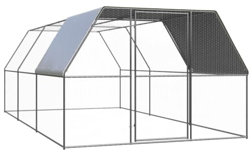 Amorsee Freilaufgehege Hühner 3 x 6 x 2 m Hühnerstall Verzinkter Stahl Hühnergehege Freilauf Groß mit Dach für hühnerkäfig Vogelkäfig Kleintiere Grau
