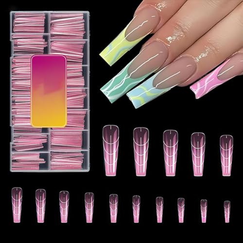 150 Pezzi Forme per Ricostruzione Unghie, Dual Forms per Unghie in Gel e Acrilico, Taglia Quadrata, Colore Rosa Cristallo, per Estensioni