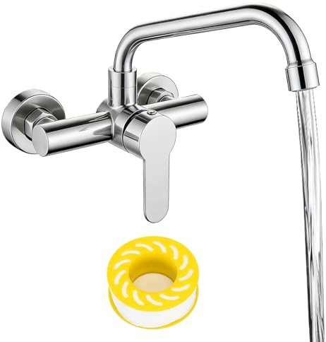 Demlaka Robinet de cuisine en montage mural: mitigeur en acier inoxydable brossé 304, robinet de cuisine pivotant à 360 degrés, cartouches en céramique, finition mate en acier inoxydable, robinet
