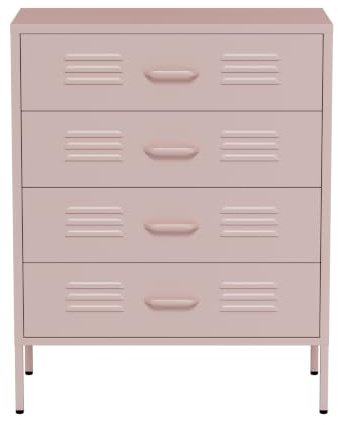 Lendo Online Metallkommode mit Schubladen – Industrie Kommode aus Stahl – Aufbewahrungsschrank für Schlafzimmer – 80x40x100 cm – Pulverbeschichtet - Schubladenschrank (Rosa)