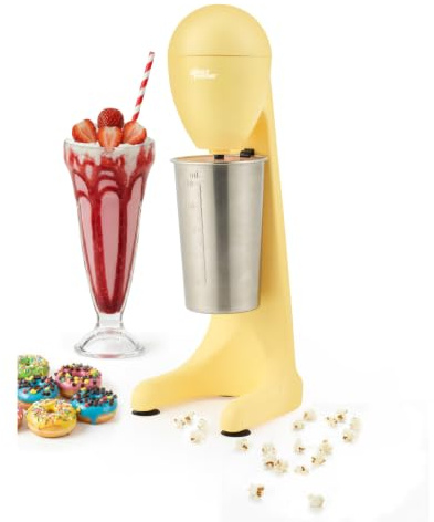 Giles & Posner Funfair Milkshake Maker, 500 Ml, 2 Speed, 100 W | Stainless Steel Cup With Measurement Markings, Stainless Steel Blade, Secure Clips For Stability, Matte Yellow Finish