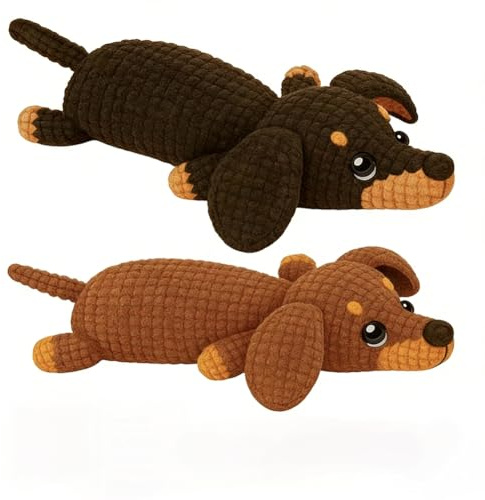KMFASVX Häkelset für Anfänger 2 Stück Dackel DIY Häkel Set Dackel Amigurumi Set mit Weicher Wolle,Häkelhaken und Anleitung Entzückendes Tier HäkelSet für Haus Festlichkeiten Geburtstagen