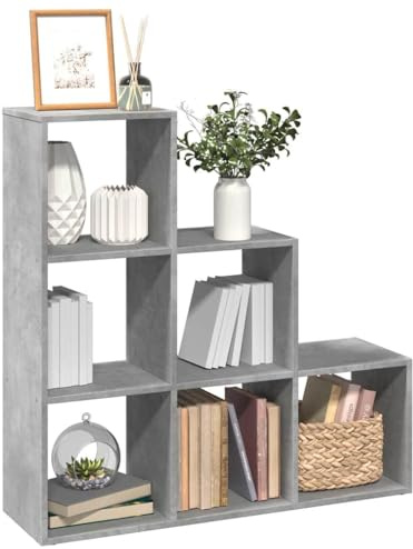 Generico Libreria Divisorio 6 Scomparti Cubici 99x29x99 cm Truciolato Grigio Cemento, Scaffale Porta Libri con 3 Ripiani, Scrivania a Scaletta per Soggiorno Studio Camera da Letto