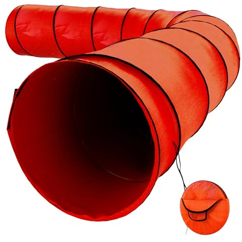 Houseables Dog Agility Tunnel, Dog Tunnel, Agility Equipment, 18 Feet, Puppy Obstacle Course, Crawling, Pet Playground, Small, Medium, Large, Indoor/Outdoor, Play, Pop Up Set, Exercise Tube, Toy, Red