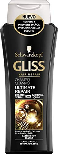 Gliss - Champú para pelo muy dañado con Keratina Líquida - Ultimate Repair - 250ml– Gama ultra reparación