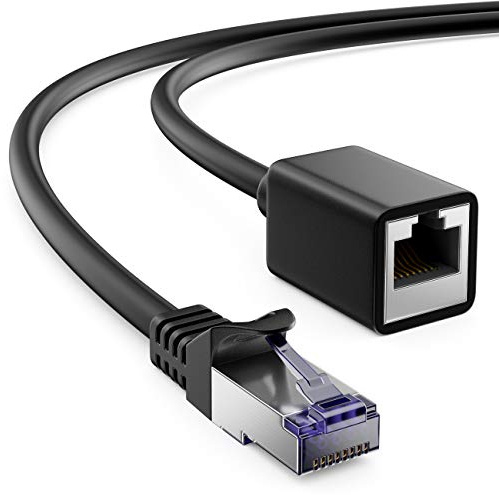deleyCON 2m CAT7 Patchkabel Verlängerung RJ45 S/FTP 600 MHz - Schwarz | CAT 7 Rohkabel, RJ45 Stecker auf RJ45 Buchse, Ethernet LAN Netzwerkkabel, Kupfer, PiMF