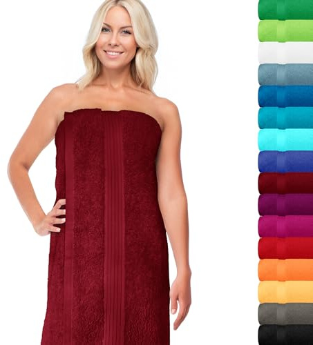 Lashuma Badehandtuch groß 100x200 cm Baumwolle, Linz Frottee Handtuch XXL, Saunahandtuch in Rubin Rot für Wellness und Spa