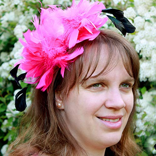 Serre Tête Mariage Bibi Tulle Plume Rose Fushia