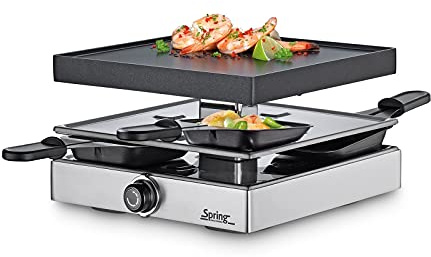 Spring Raclette mit Alugrillplatte-KP3267290001 Raclette mit Alugrillplatte silber one size | Käse schmelzen und grillen, Aluminiumguss-Gehäuse, stufenlose Temperaturregelung, Antihaftbeschichtung, 4 Personen