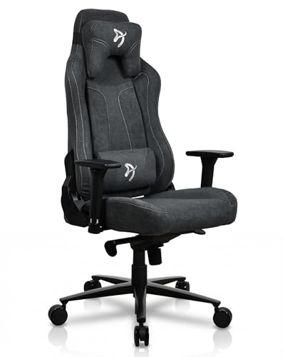 Arozzi Vernazza Gamingstuhl - Ergonomischer Gaming Stuhl Soft Fabric mit verstellbarer Höhe, großzügigem Sitz & Rückenlehne sowie Unterstützungskissen - Schwedisches Design für Home Office, Dunkelgrau