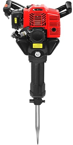 TFCFL 52CC 2 Stroke Gas Demolition Jack Hammer Concrete Breaker Punch Drill, One Man Earth Drill with Point and Flat Chisel, Punch Single Cylinder, Air Cooling